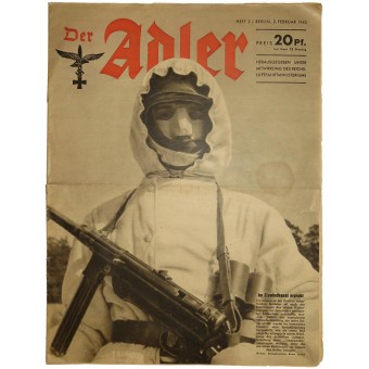Der Adler, Nr. 3, 2 febbraio 1943, 12 pagine. Feldivision Luftwaffe soldato in mimetica invernale.. Espenlaub militaria